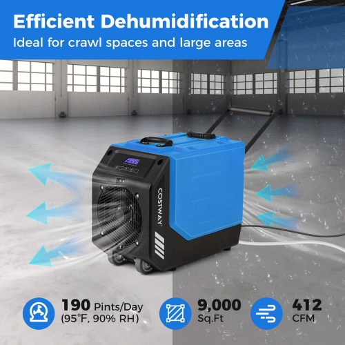 Costway 190 PPD Commercial Dehumidifier Rotational Molded Industrial Dehumidifier with Pump