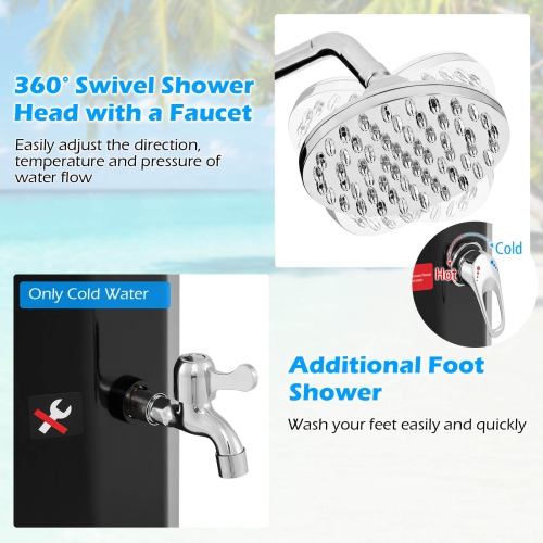 Costway 15.9 Gallon Solar Heated Outdoor Shower with Shower Head and Foot Shower Tap