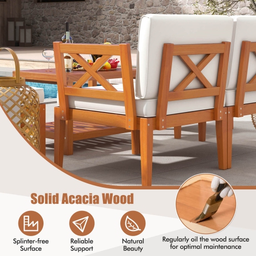 Costway 5 PCS Acacia Wood Patio Furniture Set with Cushions and 2-Tier Coffee Table