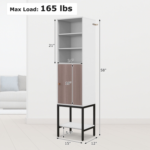 Costway 57" Bathroom Tall Cabinet with 1 Door and 4 Shelves Freestanding Floor Cabinet