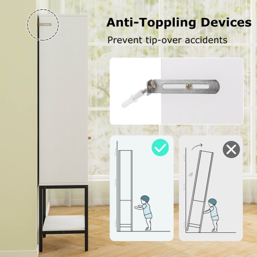 Costway 57" Bathroom Tall Cabinet with 1 Door and 4 Shelves Freestanding Floor Cabinet