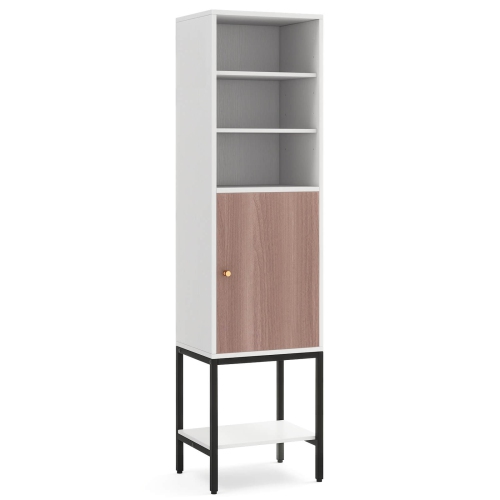 Costway 57" Bathroom Tall Cabinet with 1 Door and 4 Shelves Freestanding Floor Cabinet