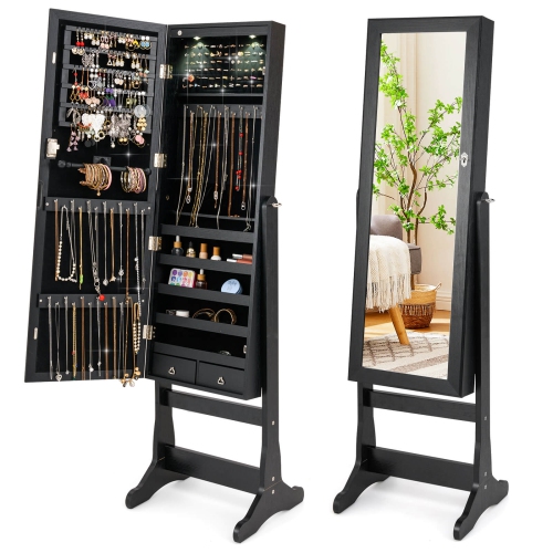 Armoire à bijoux verrouillable avec miroir de Costway avec rangement et support et LED