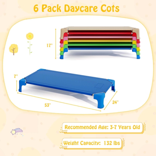 Ensemble de 6 lits empilables de Costway pour la garderie avec coins Easy Lift, cadre en métal robuste pour enfants