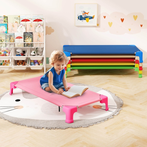 Ensemble de 6 lits empilables de Costway pour la garderie avec coins Easy Lift, cadre en métal robuste pour enfants