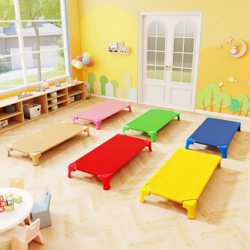 Ensemble de 6 lits empilables de Costway pour la garderie avec coins Easy Lift, cadre en métal robuste pour enfants