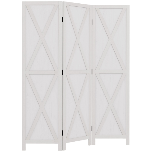 HOMCOM 3 Panel Room Divider, 5.6 Ft Folding Privacy Screen, Freestanding Wooden Wall Partition for Bedroom, Office, White