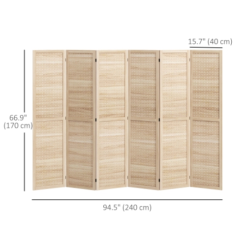 HOMCOM 5.6 Ft. Tall 6-Panel Room Divider, Pegboard Panel Freestanding Folding Privacy Screen Panels, Partition Wall Divider for Indoor Bedroom