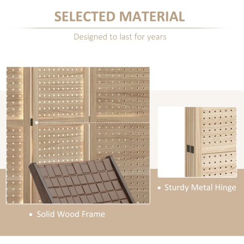 HOMCOM 5.6 Ft. Tall 6-Panel Room Divider, Pegboard Panel Freestanding Folding Privacy Screen Panels, Partition Wall Divider for Indoor Bedroom