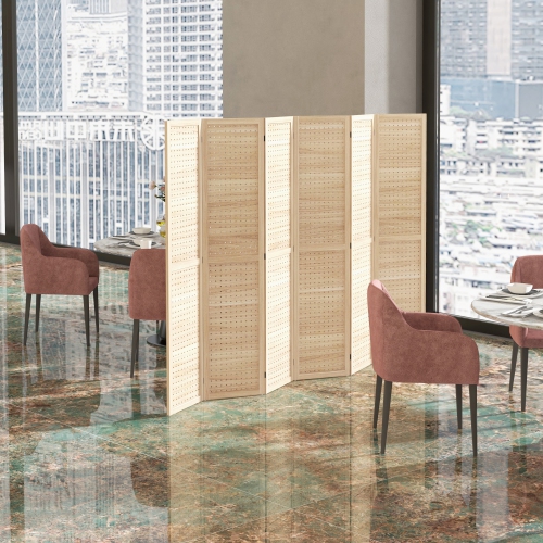 HOMCOM 5.6 Ft. Tall 6-Panel Room Divider, Pegboard Panel Freestanding Folding Privacy Screen Panels, Partition Wall Divider for Indoor Bedroom