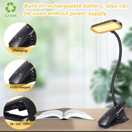 Clip on Light Reading Lights, 36 LED USB Desk Lamp with 5 Color Modes 5 Brightness, Eye Protection Book Clamp Light