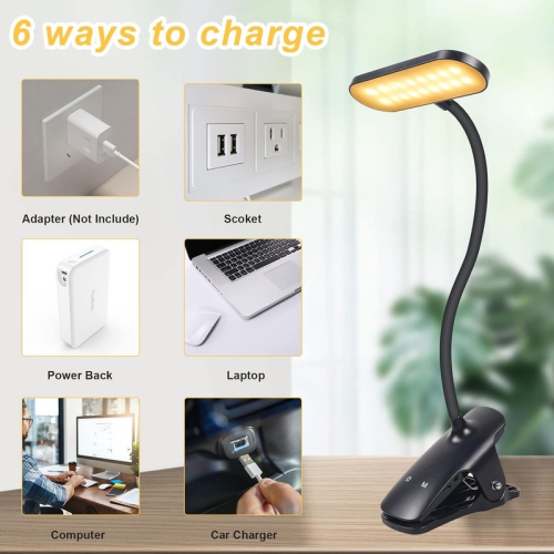 Clip on Light Reading Lights, 36 LED USB Desk Lamp with 5 Color Modes 5 Brightness, Eye Protection Book Clamp Light