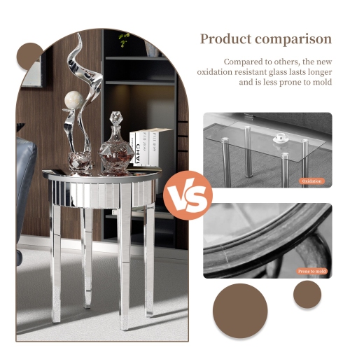 Modern Round Mirrored Side Table Silver Glass Mirror End Table Living Room Sofa Side Accent Table For Entryway Living Room Bedroom Sofa Couch Side