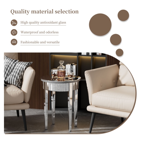 Modern Round Mirrored Side Table Silver Glass Mirror End Table Living Room Sofa Side Accent Table For Entryway Living Room Bedroom Sofa Couch Side