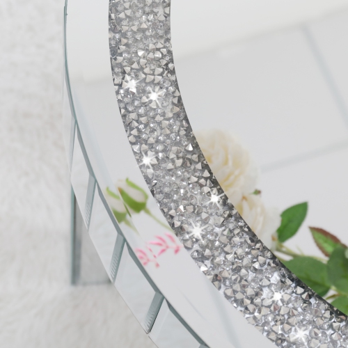 UNHO Luxury Mirrored Coffee Table:23.6x19.7 Inch Modern Silver Crystal Diamond Accent Table for Sofa Side Living Room Bedroom