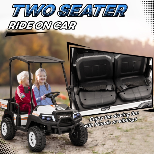 Qaba 2 Seater Electric Car for Kids, 24V Battery Powered Kids Electric Car w/ Remote Control, 4 Wheels Spring Suspension, Soft Start, Storage,