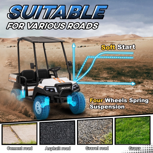 Qaba 2 Seater Electric Car for Kids, 24V Battery Powered Kids Electric Car w/ Remote Control, 4 Wheels Spring Suspension, Soft Start, Storage,