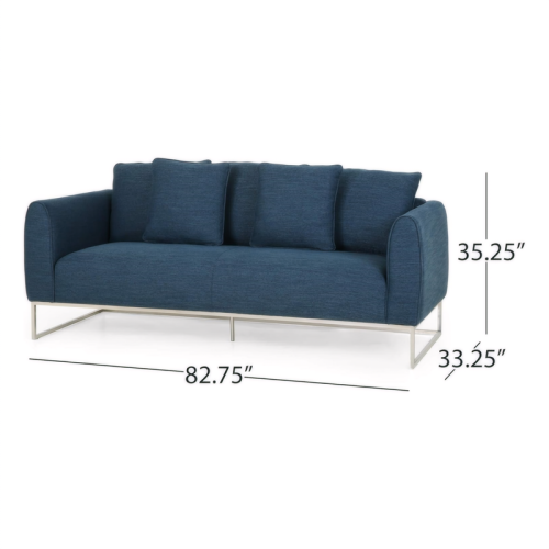 82.75" Navy Blue Fabric 2-Seater Sofa with Sleek Silver Legs&Ultra-Soft Upholstery. Features Extra-Deep Seats for Ultimate Comfort. Perfect for Small