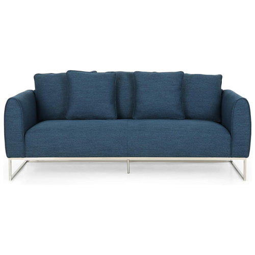 82.75" Navy Blue Fabric 2-Seater Sofa with Sleek Silver Legs&Ultra-Soft Upholstery. Features Extra-Deep Seats for Ultimate Comfort. Perfect for Small