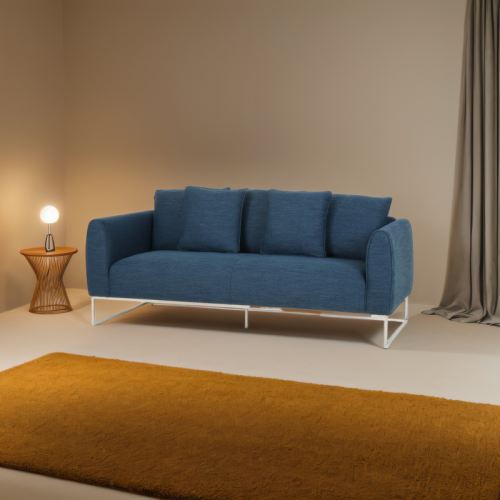 82.75" Navy Blue Fabric 2-Seater Sofa with Sleek Silver Legs&Ultra-Soft Upholstery. Features Extra-Deep Seats for Ultimate Comfort. Perfect for Small