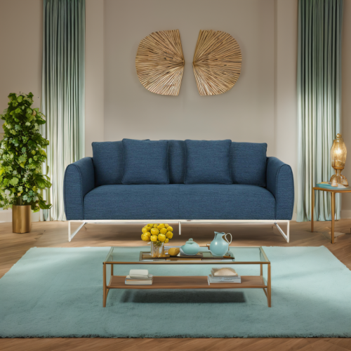 82.75" Navy Blue Fabric 2-Seater Sofa with Sleek Silver Legs&Ultra-Soft Upholstery. Features Extra-Deep Seats for Ultimate Comfort. Perfect for Small