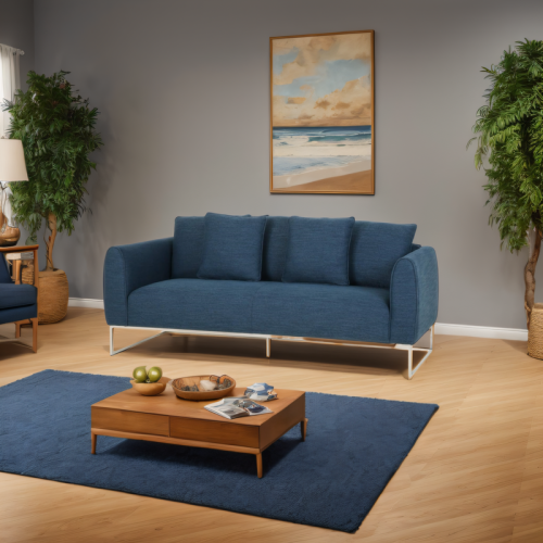 82.75" Navy Blue Fabric 2-Seater Sofa with Sleek Silver Legs&Ultra-Soft Upholstery. Features Extra-Deep Seats for Ultimate Comfort. Perfect for Small