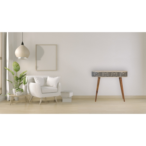 Artisan Furniture Solid Wood Edessa Bone Inlay Console Table In Oak-ish finish