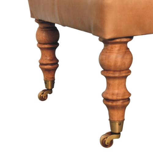 Artisan Furniture Buffalo Tan Leather Ottoman with Castor Legs In Walnut Finish
