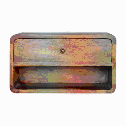 Artisan Furniture Solid Wood Floating Curve Open Slot Nightstand in oak-ish Finish