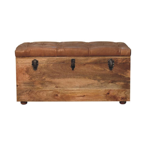 Artisan Furniture Buffalo Hide Storage Trunk In Oak-ish Finish