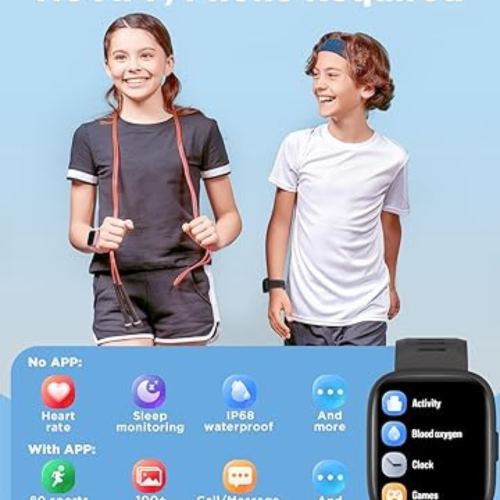 Smart Watch for Kids, 1.8" Fitness Tracker Watch Pedometer, Heart Rate, IP68 Waterproof, Sleep Monitor, Calorie Step Counter, 5 Puzzle Games