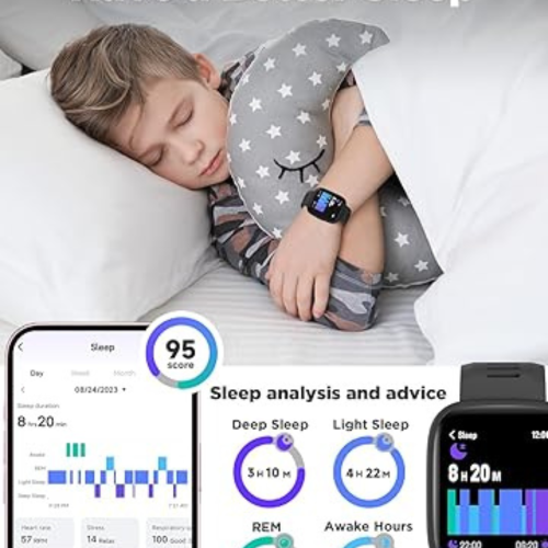 Smart Watch for Kids, 1.8" Fitness Tracker Watch Pedometer, Heart Rate, IP68 Waterproof, Sleep Monitor, Calorie Step Counter, 5 Puzzle Games