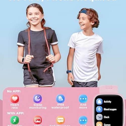 Smart Watch for Kids, 1.8" Fitness Tracker Watch Pedometer, Heart Rate, IP68 Waterproof, Sleep Monitor, Calorie Step Counter, 5 Puzzle Games