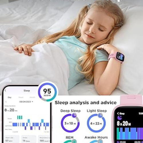 Smart Watch for Kids, 1.8" Fitness Tracker Watch Pedometer, Heart Rate, IP68 Waterproof, Sleep Monitor, Calorie Step Counter, 5 Puzzle Games