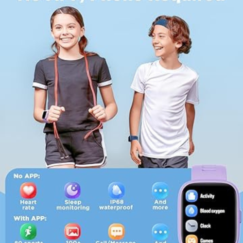 Smart Watch for Kids, 1.8" Fitness Tracker Watch Pedometer, Heart Rate, IP68 Waterproof, Sleep Monitor, Calorie Step Counter, 5 Puzzle Games