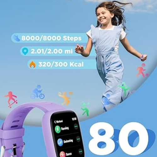 Smart Watch for Kids, 1.8" Fitness Tracker Watch Pedometer, Heart Rate, IP68 Waterproof, Sleep Monitor, Calorie Step Counter, 5 Puzzle Games