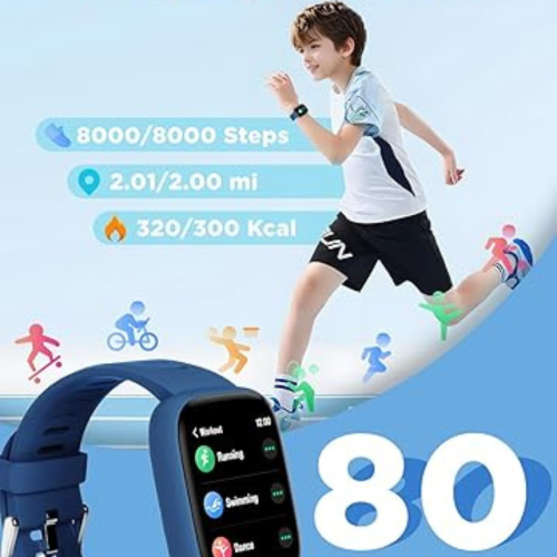 Smart Watch for Kids, 1.8" Fitness Tracker Watch Pedometer, Heart Rate, IP68 Waterproof, Sleep Monitor, Calorie Step Counter, 5 Puzzle Games