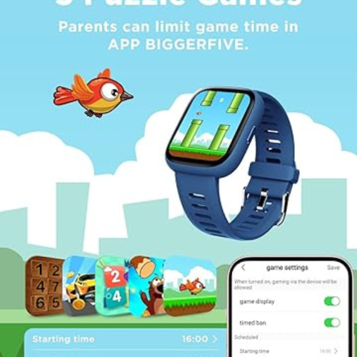Smart Watch for Kids, 1.8" Fitness Tracker Watch Pedometer, Heart Rate, IP68 Waterproof, Sleep Monitor, Calorie Step Counter, 5 Puzzle Games