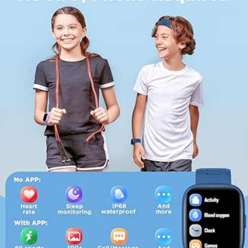 Smart Watch for Kids, 1.8" Fitness Tracker Watch Pedometer, Heart Rate, IP68 Waterproof, Sleep Monitor, Calorie Step Counter, 5 Puzzle Games