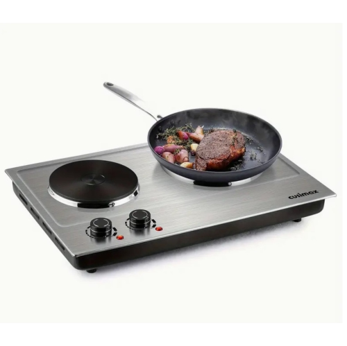 Plaque chauffante double portative de 1800&nbsp;W, surface de cuisson de comptoir en acier inoxydable, double brûleur électrique en fonte, facile à