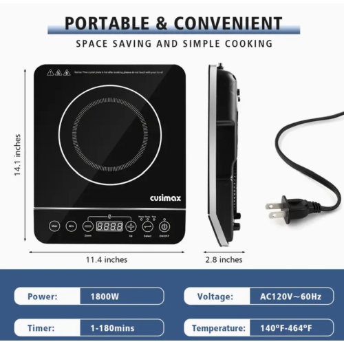 Induction Cooktop, 1800W Stainless Steel Portable Induction Burner With Timer, Sensor Touch Countertop Burner, Kid Safety Lock, 10 Temperature And 9