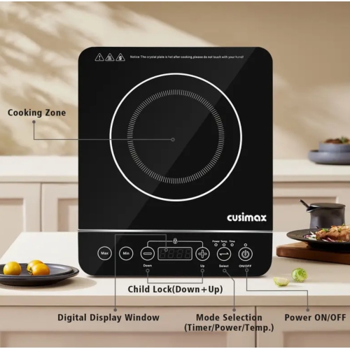 Induction Cooktop, 1800W Stainless Steel Portable Induction Burner With Timer, Sensor Touch Countertop Burner, Kid Safety Lock, 10 Temperature And 9