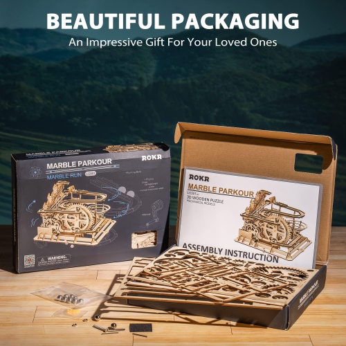 ROKR Marble Run Wooden Model Kits 3D Puzzle Mechanical Puzzles for Teens and Adults