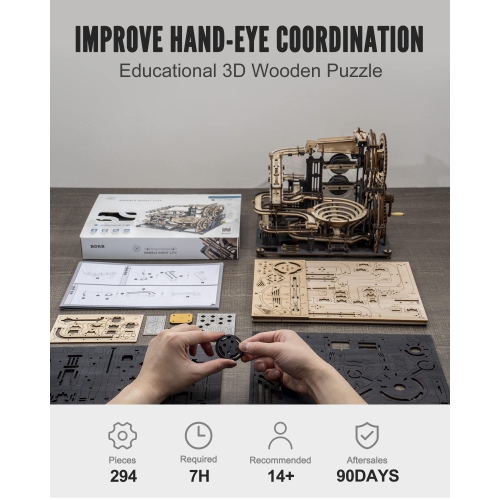 ROKR 3D Wooden Puzzles for Adults Marble Run Model Building Kit(LGA01 Marble Night City)