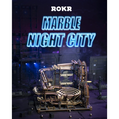 ROKR 3D Wooden Puzzles for Adults Marble Run Model Building Kit(LGA01 Marble Night City)