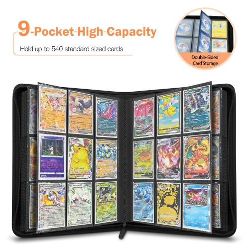 Douper 9 Pocket Cards Binder, 540 Cards Trading Cards Games Collection Holder Book Folder with Side-Loading Sleeves (O..