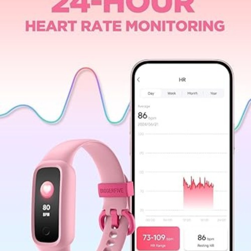 BIGGERFIVE Vigor 2 L Kids Fitness Tracker Watch for Boys Girls Ages 5-15, Activity Tracker, Heart Rate Sleep Monitor, IP68 Waterproof, Pedometer,