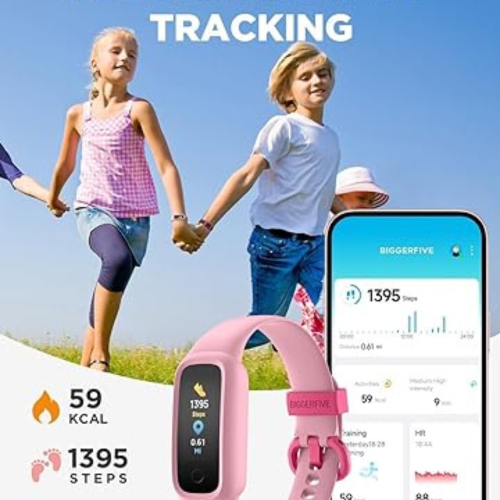 BIGGERFIVE Vigor 2 L Kids Fitness Tracker Watch for Boys Girls Ages 5-15, Activity Tracker, Heart Rate Sleep Monitor, IP68 Waterproof, Pedometer,