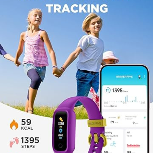 BIGGERFIVE Vigor 2 L Kids Fitness Tracker Watch for Boys Girls Ages 5-15, Activity Tracker, Heart Rate Sleep Monitor, IP68 Waterproof, Pedometer,