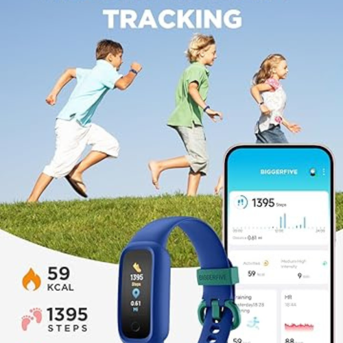 BIGGERFIVE Vigor 2 L Kids Fitness Tracker Watch for Boys Girls Ages 5-15, Activity Tracker, Heart Rate Sleep Monitor, IP68 Waterproof, Pedometer,
